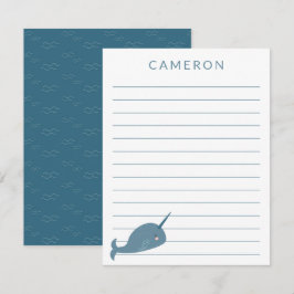 Cute Narwhal in Blue Personlig Kids Lining Tack Kort