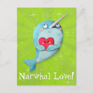 Cute Narwhal med hjärta Vykort