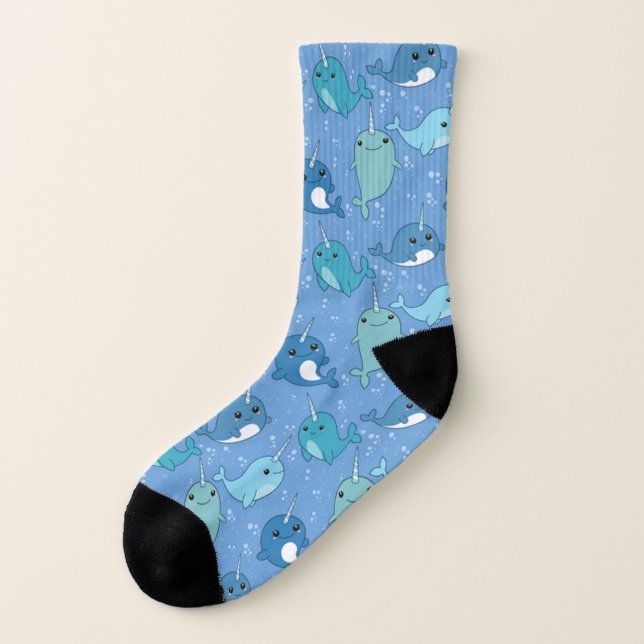 Cute Narwhal Mönster Strumpor (Höger inuti)