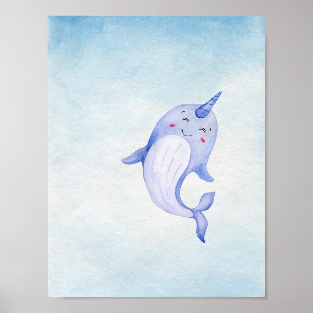 Cute Narwhal Ocean Nautical Nursery Poster (Framsidan)