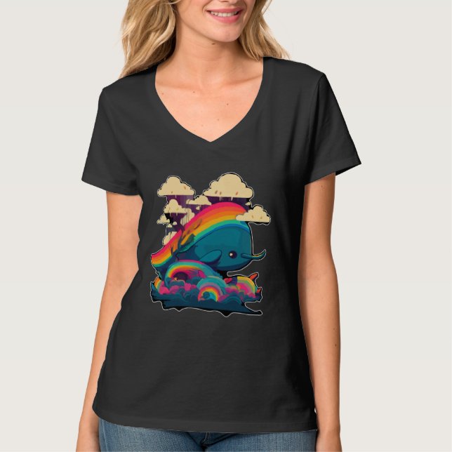 Cute Narwhal Sea Creature Rainbows Clouds And Narw T Shirt (Framsida)