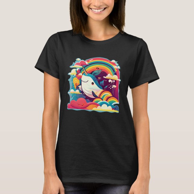 Cute Narwhal Sea Creature Rainbows Clouds And Narw T Shirt (Framsida)