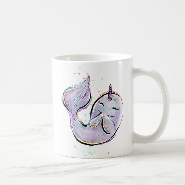 Cute Narwhal Tecknad Kawaii Illustration Add Namn Kaffemugg (Höger)