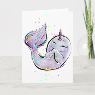 Cute Narwhal Tecknad Kawaii Illustration Add Namn Kort