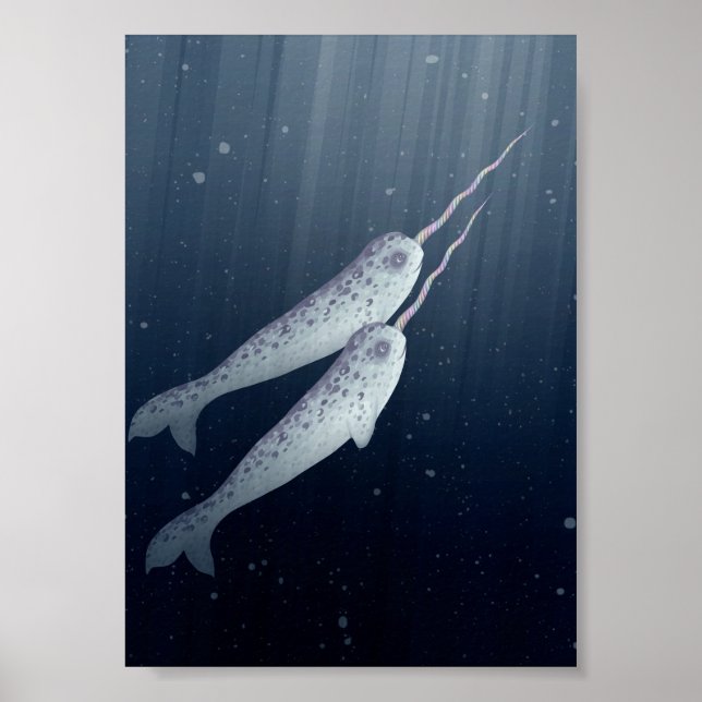 Cute Narwhals Swimming Together Underwater Poster (Framsidan)