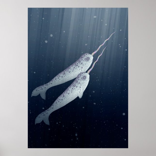 Cute Narwhals Swimming Together Underwater Poster (Framsidan)