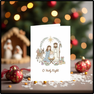 Cute Nativity “O Holy Night” Christmas Christian Helgkort