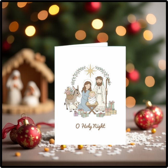 Cute Nativity “O Holy Night” Christmas Christian Helgkort (Cute Nativity “O Holy Night” Christmas Card – Modern Christian Holiday Card)