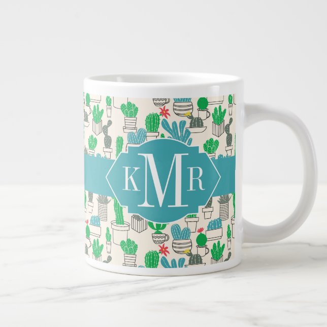 Cute Natural Blommigt Cacti Mönster Jumbo Mugg (Höger)