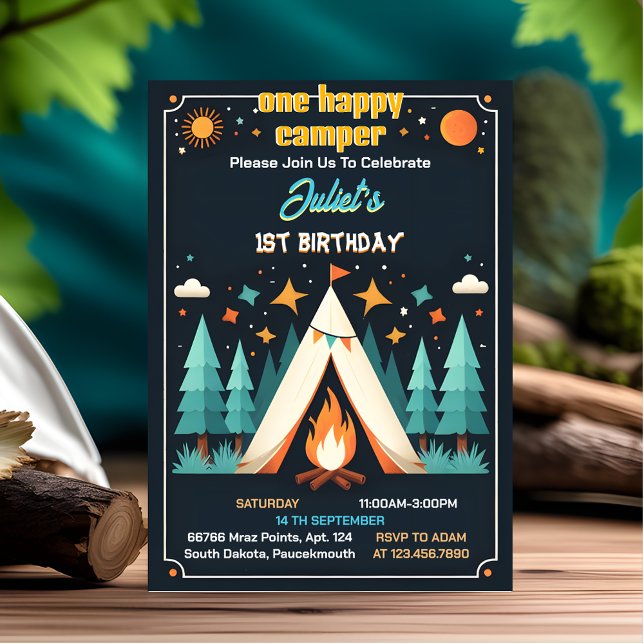 Cute Nature Boys One Lycklig Camper 1:a födelsedag Inbjudningar (Skapare uppladdad)