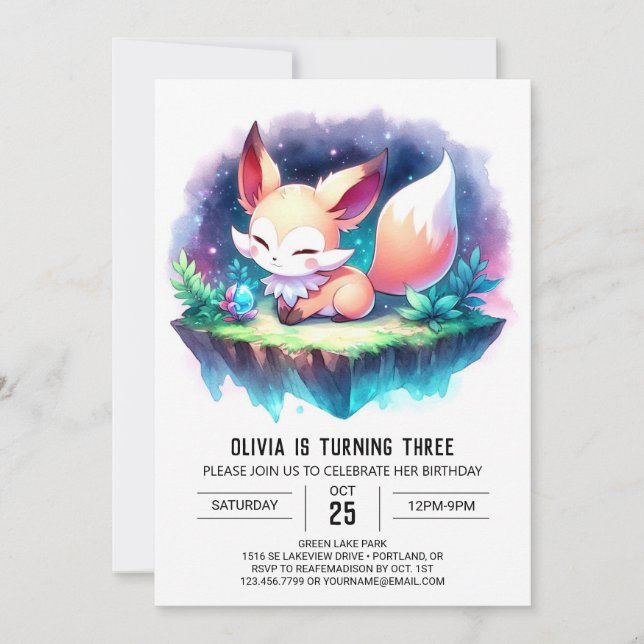 Cute Nature Fox Birthday digital Inbjudningar (Framsida)
