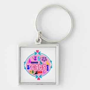 😻 🐾 ↷ ❤ Cute Naughty Cat Family Fabulous Waterse Fyrkantig Silverfärgad Nyckelring