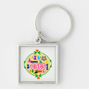 😻 🐾 ↷ ❤ Cute Naughty Cat Family Fabulous Waterse Fyrkantig Silverfärgad Nyckelring