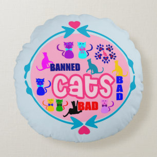 😻 🐾 ↷ Cute Naughty Cat Family Soft & Skrinkle Fr Rund Kudde