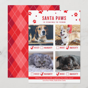 Cute Naughty eller Nice Fyra Pet-julfoto Julkort