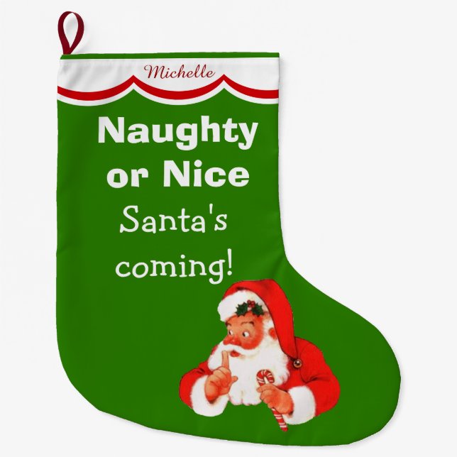 Cute Naughty eller Nice Santa Kids' Stor Julstrumpa (Framsidan)