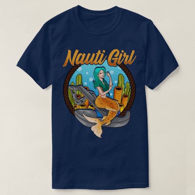 Cute Nauti Girl Sjöjungfru Naughty Nautical Pun T Shirt (Design framsida)