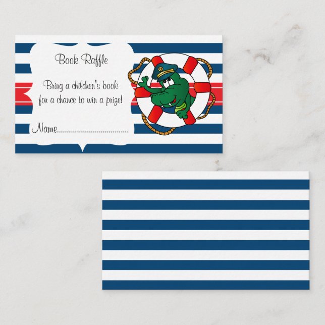 Cute Nautical Alligator Baby Shower Bok Raffle Tilläggskort (Fram/baksida)