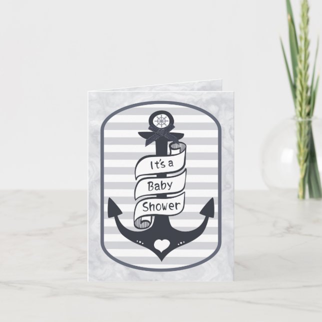 Cute Nautical Anchor Bow and Rand Baby Shower Inbjudan (Framsida)