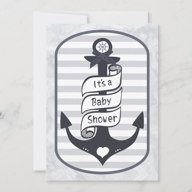 Cute Nautical Anchor Bow and Rand Baby Shower Inbjudningar (Framsida)