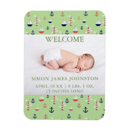 Cute Nautical Baby Birth Notification Magnet