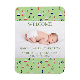 Cute Nautical Baby Birth Notification Magnet