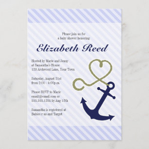 Cute Nautical Baby Shower Anchor with Heart Rope Inbjudningar