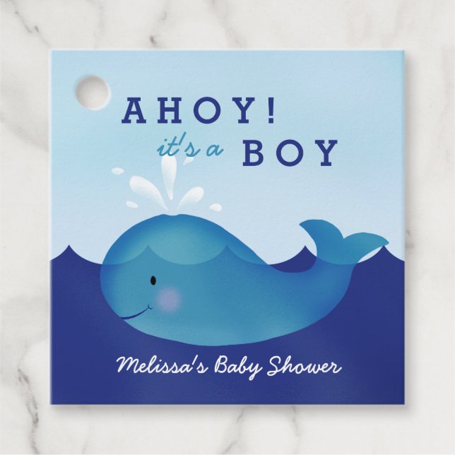Cute Nautical Baby Shower| Blue Whale Gåvor Etiketter (Framsida)