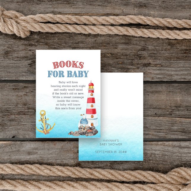 Cute Nautical Baby Shower Bokar för Baby Tilläggskort (Book request card from my Ahoy it's a boy Nautical Baby Shower collection
)