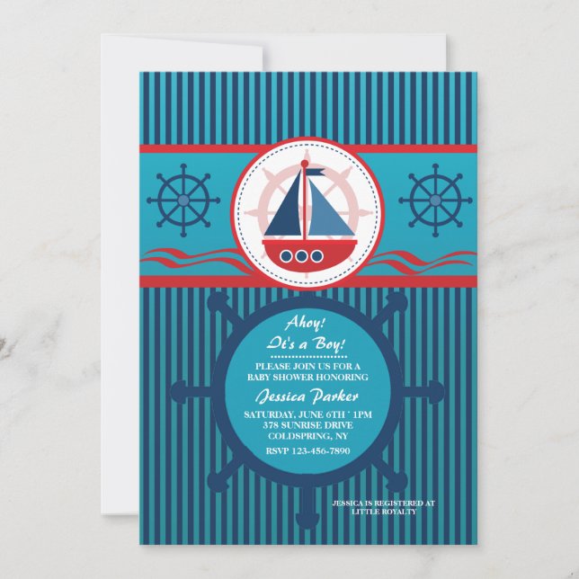 Cute Nautical Baby Shower-inbjudan Inbjudningar (Framsida)
