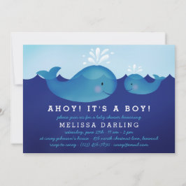 Cute Nautical Baby Shower-inbjudningar | Blåval Inbjudningar