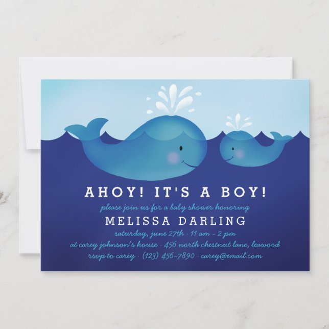 Cute Nautical Baby Shower-inbjudningar | Blåval Inbjudningar (Framsida)