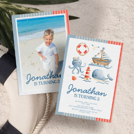 Cute Nautical Beach Party Birthday Photo Inbjudningar