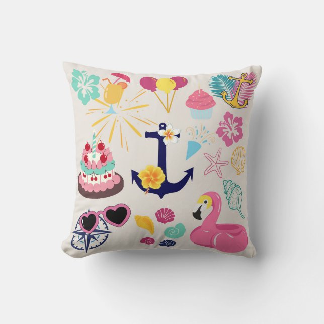 Cute Nautical Birthday Kudde (Framsida)