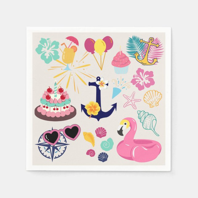 Cute Nautical Birthday Pappersservett (Framsidan)