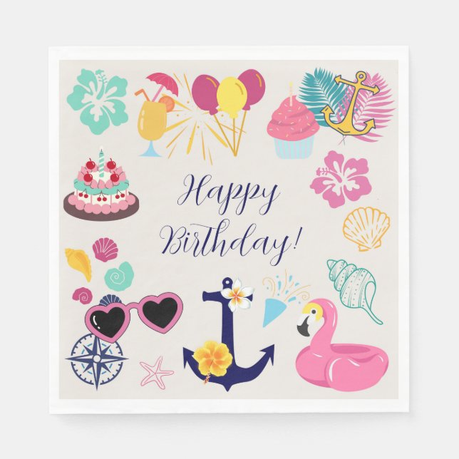  Cute Nautical Birthday Pappersservett (Framsidan)