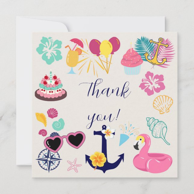   Cute Nautical Birthday Thank You Card Tack Kort (Framsida)