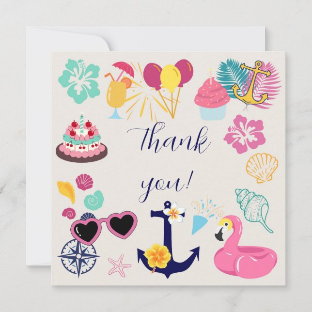   Cute Nautical Birthday Thank You Card Tack Kort (Framsida)