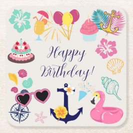 Cute Nautical Birthday Underlägg Papper Kvadrat