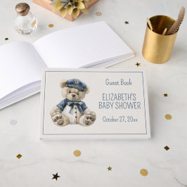 Cute Nautical Blue Baby Bear Baby Shower Gästböcker