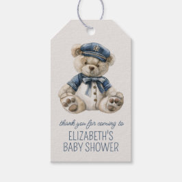 Cute Nautical Blue Baby Bear Baby Shower Presentetikett