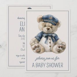 Cute Nautical Blue Baby Bear Personlig Inbjudningar