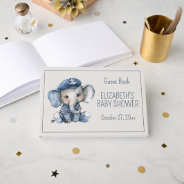 Cute Nautical Blue Baby Elephant Baby Shower Gästböcker