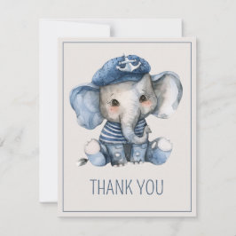 Cute Nautical Blue Baby Elephant Baby Shower Tack Kort