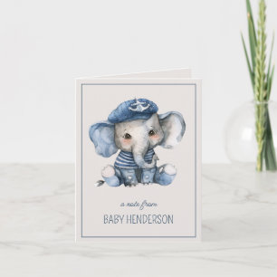 Cute Nautical Blue Baby Elephant Personlig Anteckningskort