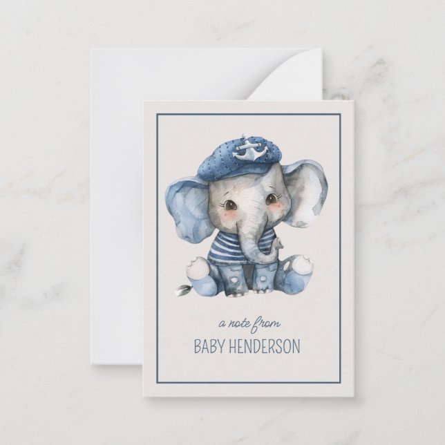 Cute Nautical Blue Baby Elephant Personlig Anteckningskort (Framsida)