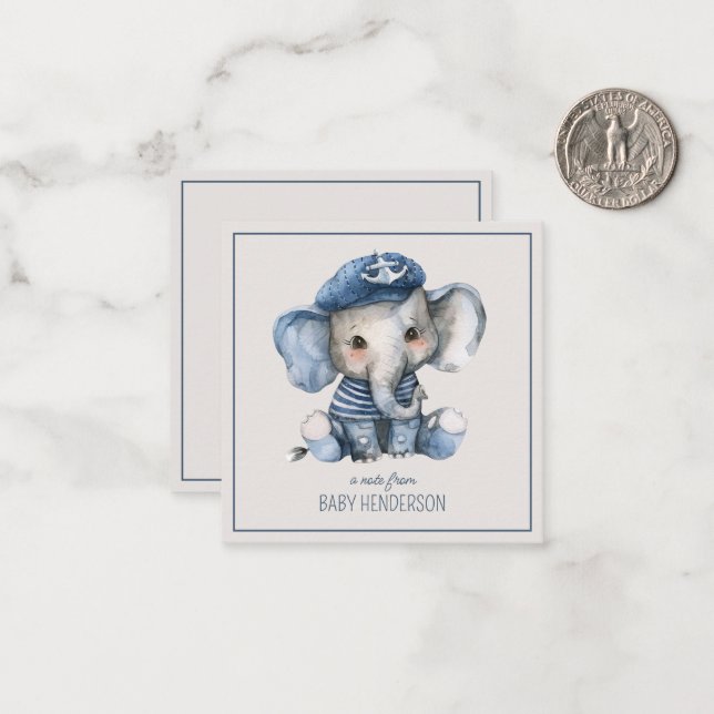Cute Nautical Blue Baby Elephant Personlig Anteckningskort (Fram/Back In Situ)