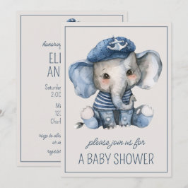 Cute Nautical Blue Baby Elephant Personlig Inbjudningar