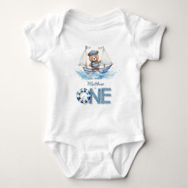 Cute Nautical Blue Boat Nalle 1:a födelsedagen T Shirt