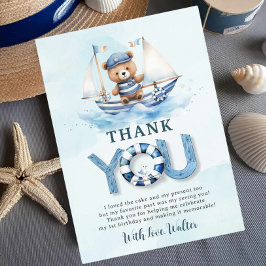 Cute Nautical Blue Boat Nalle Boy Birthday Tack Kort